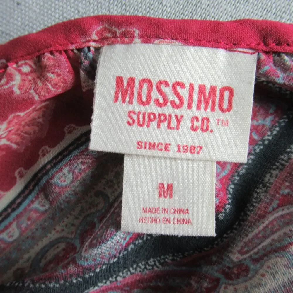 Mossimo Dress Womens Medium Red Sheer Floral Paisley Maxi Boho Chic Hippie Retro